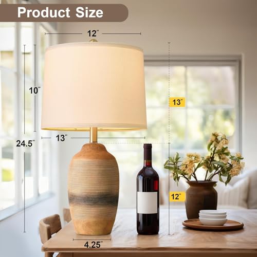 24.5" Handcrafted Ceramic Table Lamp with 5FT Cord (24.5" Earthy Yellow)