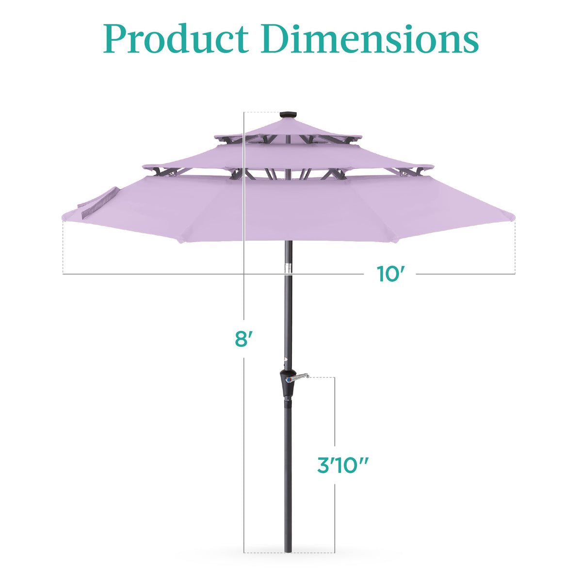 10ft 3 Tier Solar Patio Umbrella (10ft / Lavender)