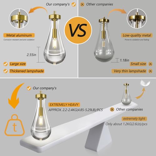 Modern Raindrop Pendant Lights Kitchen Island Teardrop Gold Hanging Light Fixture Clear Solid Glass Chandeliers Crystal Pendant Light for Porch Living Room Dining Room (Gold / Long-9Light)