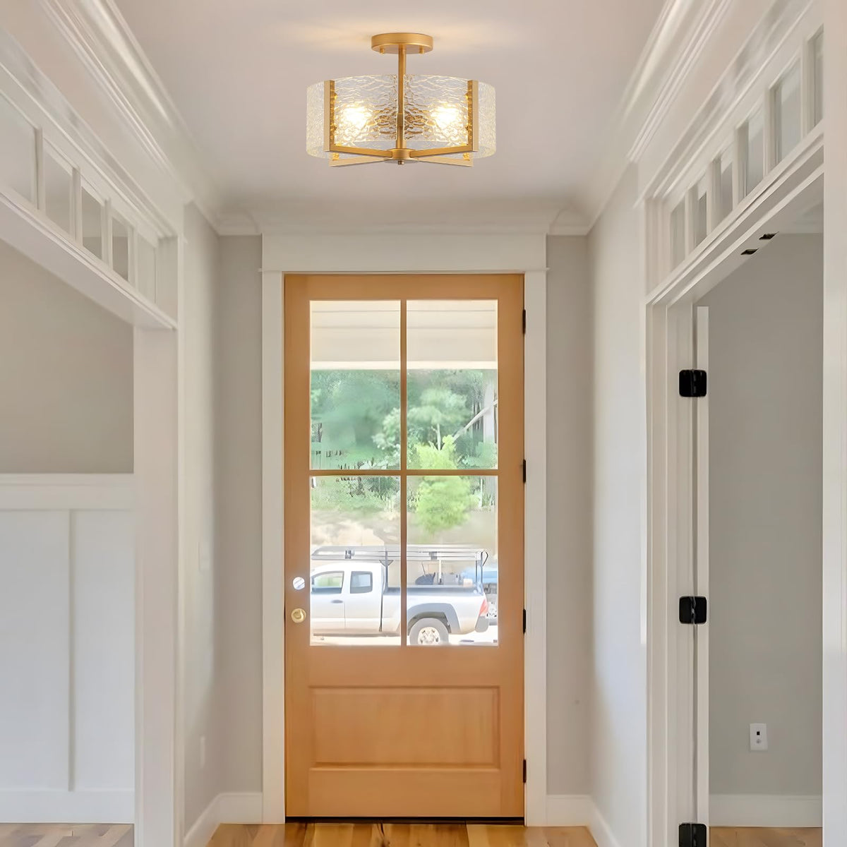 18 inch Large Gold Semi Flush Mount Drum Ceiling Light Fixture (Gold-4 Light)