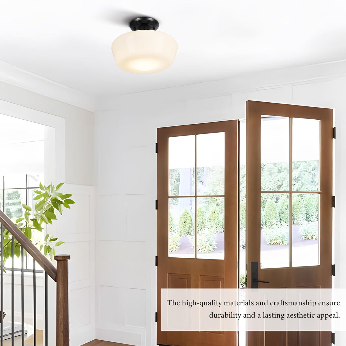 Schoolhouse Style Semi Flush Mount Ceiling Light Fixture (12"-Black / Medium)