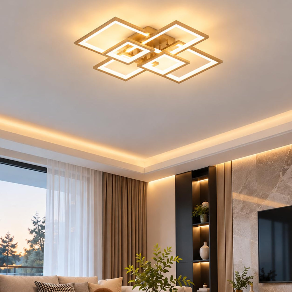 Modern LED Ceiling Light (Gold 6 Square / 30 Inches)