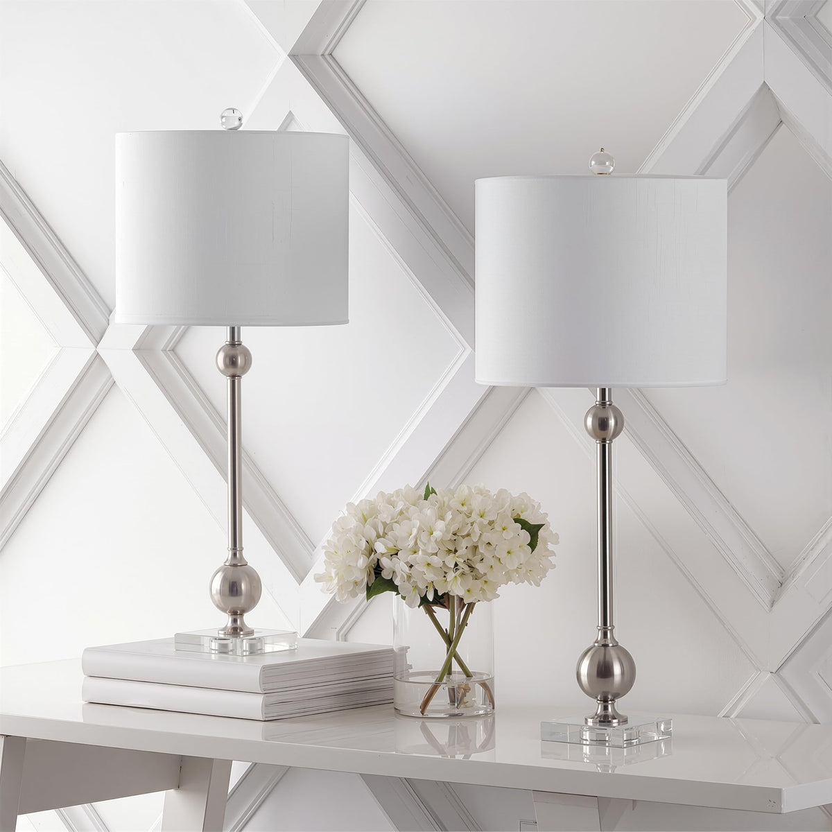 Hollis 34.8" Crystal Candlestick Table Lamps (Nickel/Clear)
