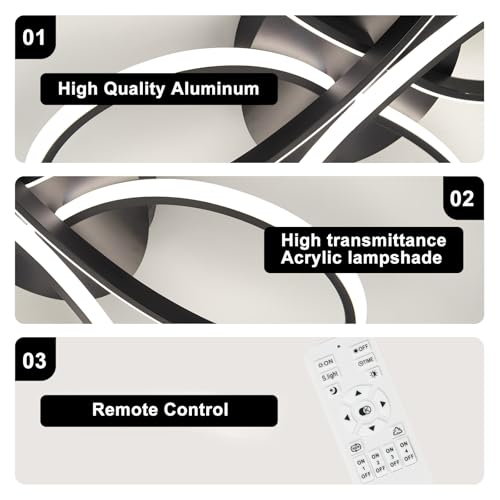 66W Modern LED Ceiling Light (Black,39.37Inch)