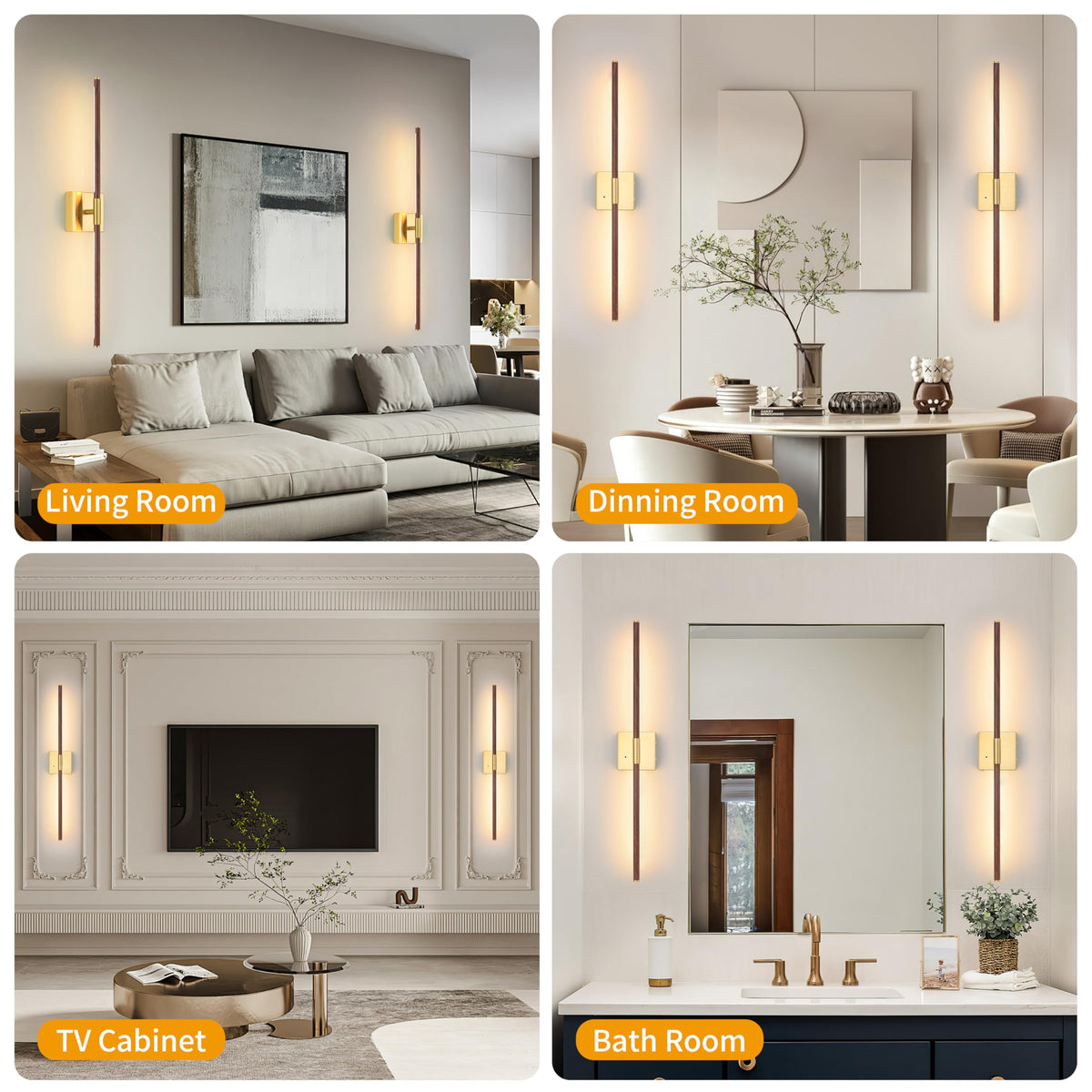 Walnut Gold Battery Operated Wall Sconces Set of Two (Walnut Gold / 40 Inch (2 Pack))