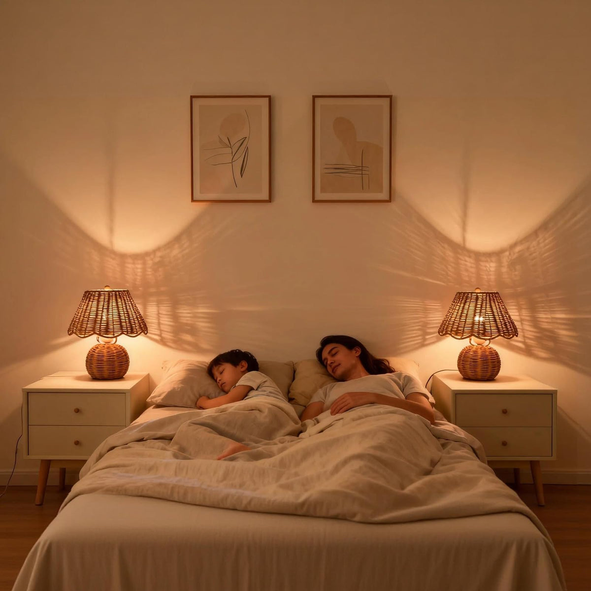Rattan Small Bedside Mini Table Lamp for Bedroom (Rattan-Dark / On/Off Switch)