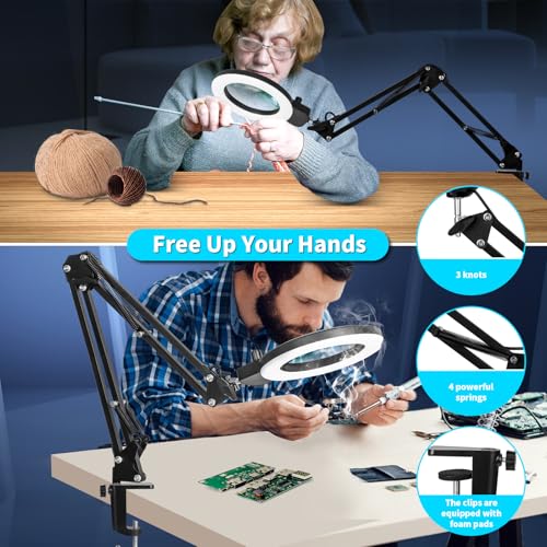 12X Magnifying Glass with Light and Stand (12X 22 INCH Clamp)