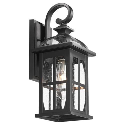 Outdoor Wall Lights (Black-Seeded Glass / Medium)