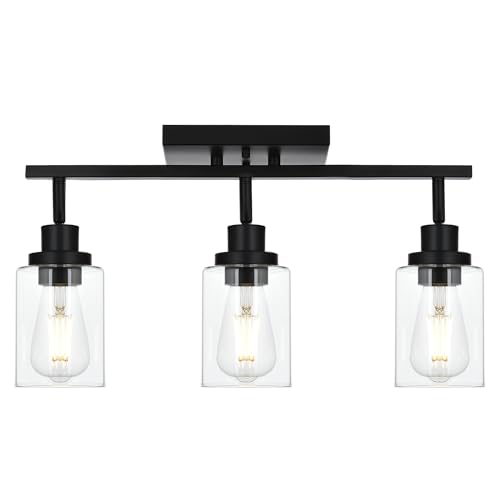 3 Light Track Lighting Kit Black Track Lighting Fixtures Bathroom Wall Sconces Ceiling Mount Kitchen Tracking Lights (Black / 3-Light)