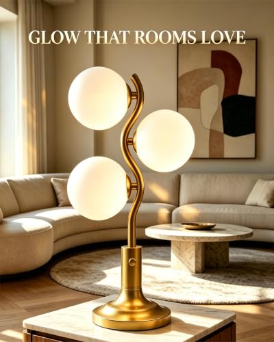 Globe Gold Table Lamp for Bedroom Gift Dimmable G9 3 Bulbs Included (01-Gold-Globe-3-S)