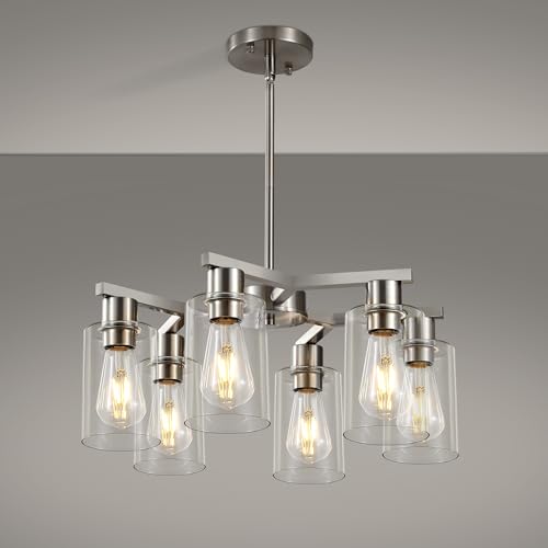 6 Light Farmhouse Modern Brushed Nickel Chandelier (Nickel / 6-Lights/D20 '')