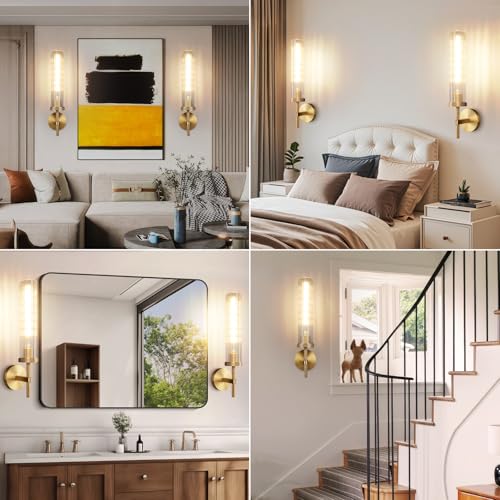 19.5" Knurled‑Craft Hardwired Brass Wall Sconce (Brass-Vertical Striped / 19.5″-2 Pack)