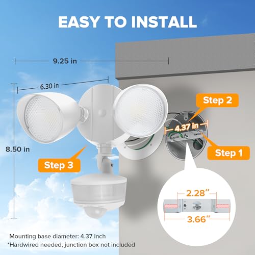34W 3700 Lumen LED Security Light Motion Sensor Outdoor Lights with Night Light (White / 1 Pcs)