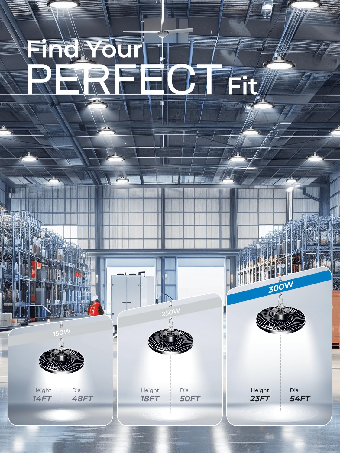 Industrial grade Super Bright 300W 45000LM UFO Led High Bay Light For Shop (300W-6Pack-High-Bay-Light)