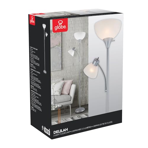 67134 72" Torchiere Floor Lamp and Adjustable Reading Light (Silver / 1 Pack)