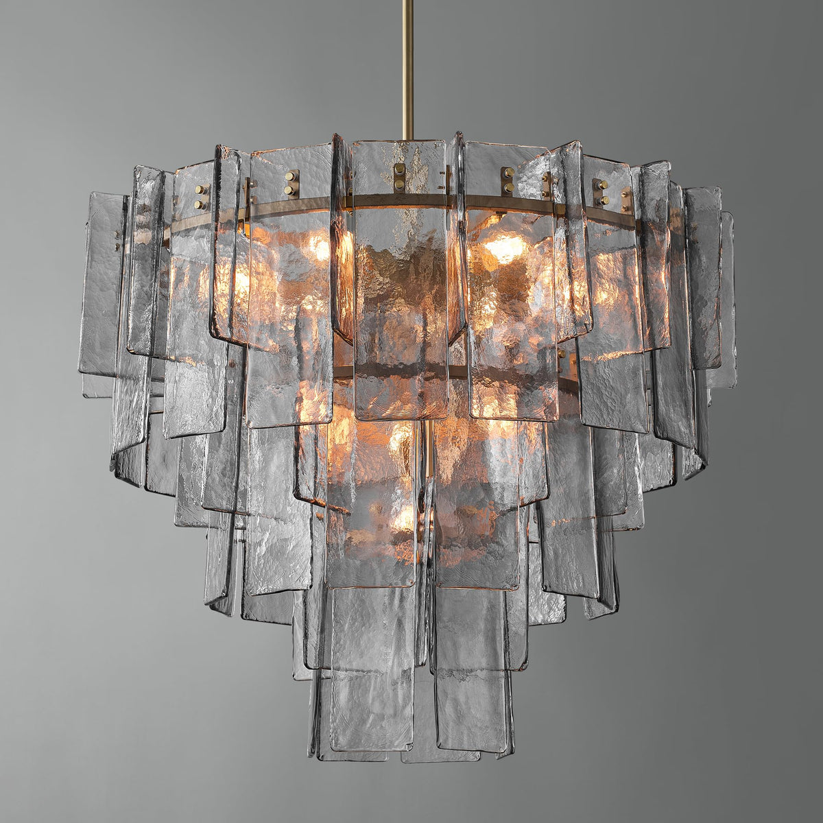 36" Extra Large Tiered Smoked Clear Textured Glass Chandelier (Gold-3(36''))