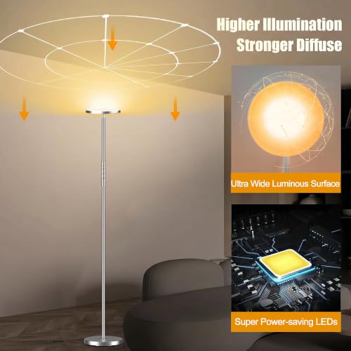 Floor Lamp Upgraded 40W 4000LM Super Bright Torchiere LED Floor Lamps for Living Room (Brushed Nickel)