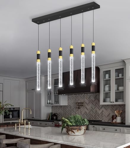 6 Lights Modern Rectangular Chandeliers for Living Room LED Dimmbale Light Fixture Entryway High Ceiling Light Pendants Lighting for Dining Room (6 lights Rectangular)