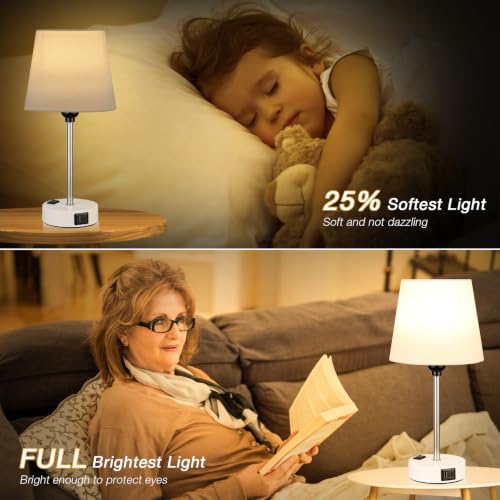 White Base Bedside Lamps for bedrooms Set of 2 (White-White)
