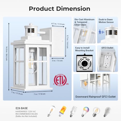 White Motion Sensor Light Outdoor with GFCI Outlet (Motion Sensor 1 Pack / White)