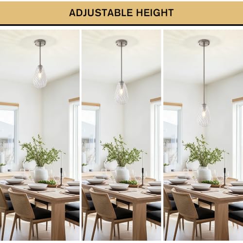 Brushed Nickel Twisted Glass Pendant Lights Kitchen Island Modern (2-Pack Brushed Nickel)