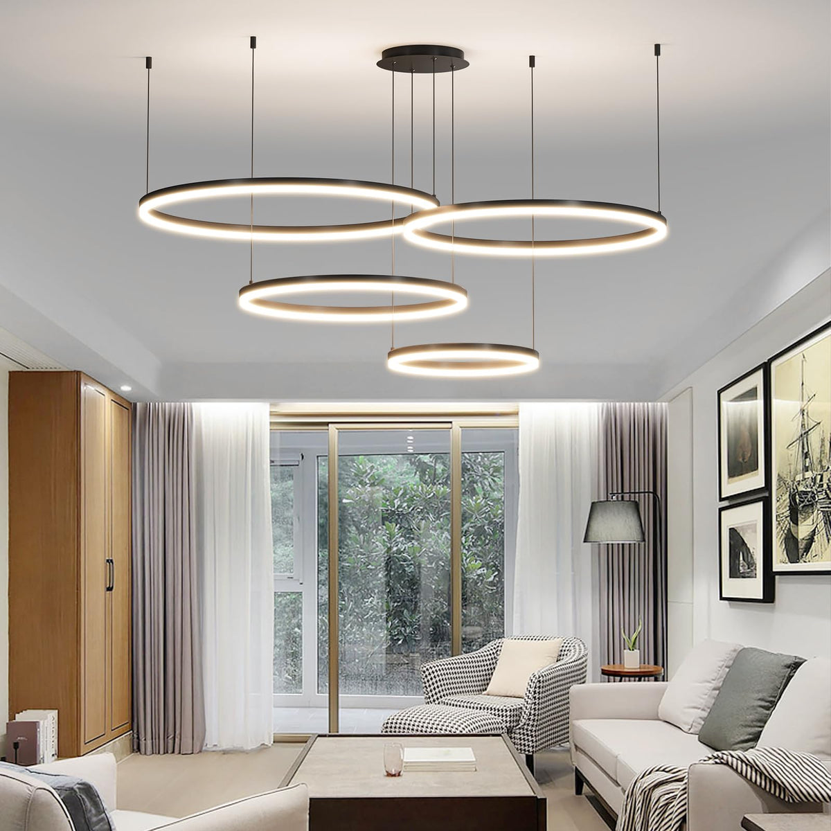 Modern Ceiling Chandelier Light (Black / 11.8+15.7+23.6+30.3in)