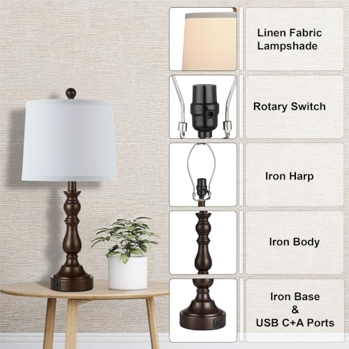 Brown Table Lamps Set of 2 (G. White Shade & Brown Base)
