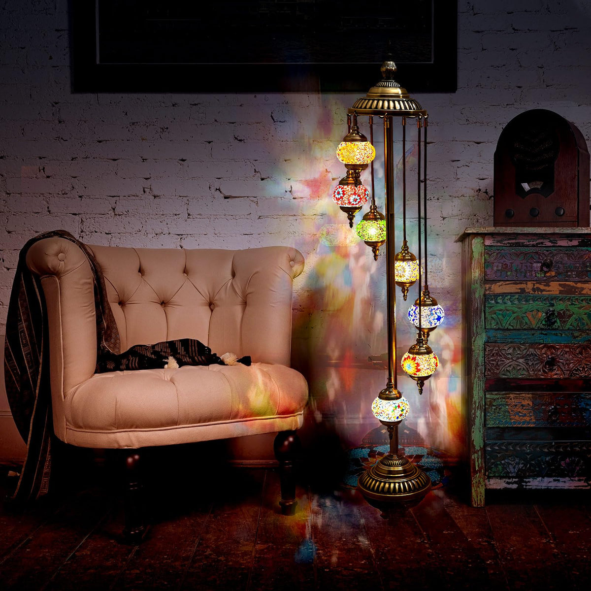 Turkish Mosaic Floor Lamp Moroccan Lamps (7 Globes Style)