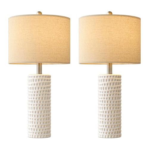 24" Farmhouse Ceramic Table Lamps Set of 2 for Bedroom Living Room (White - 24" Large Lamps)