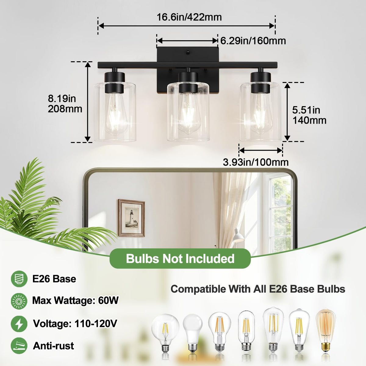 Black Bathroom Light Fixtures with Clear Glass Shades (Matte Black / 3-light)