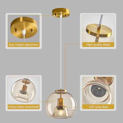 Champagne Gold Glass Pendant Light Kitchen Island (Champagne Gold(7.87 in) / 1-Pack)