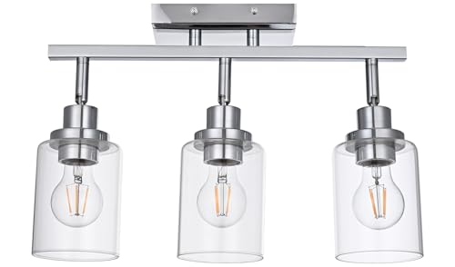 3 Light Track Lighting Kit Ceiling Kitchen Track Lighting Fixtures Chrome Bathroom Vanity Wall Lights with Clear Glass Multi (Chrome / 3-Light)
