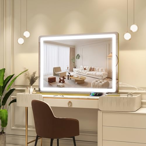 Vanity Mirror with Lights 32"x22" (Gold / 32"L x 22"W)