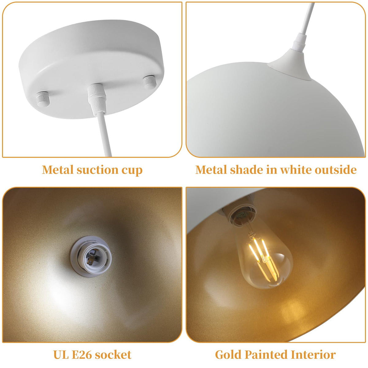 White Pendant Light (White+Gold / 11.8in-2 Packs)