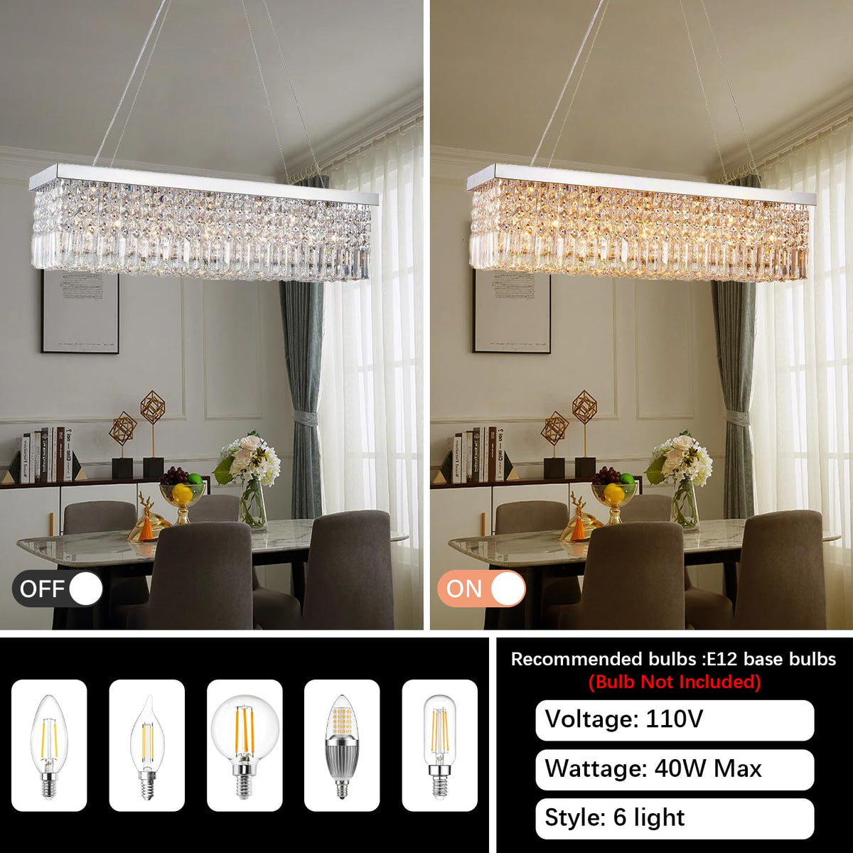Rectangular Chandeliers for Dining Room (11-Silver L31.5" x W9.8" x H8.9")