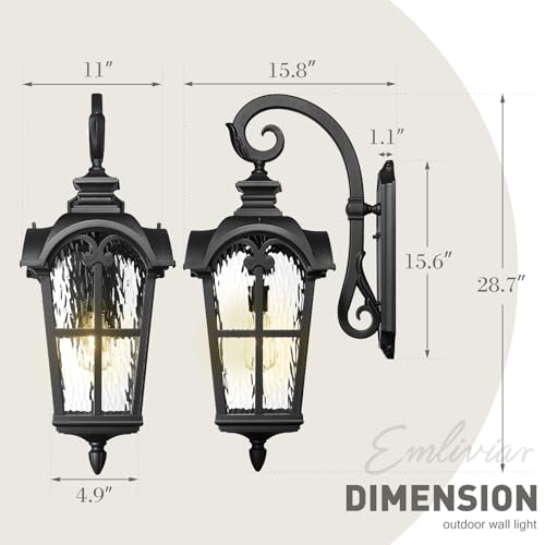 28.7" Black Outdoor Wall Sconce (Black - Water Ripple Glass / 28.7 Inch - No Function)