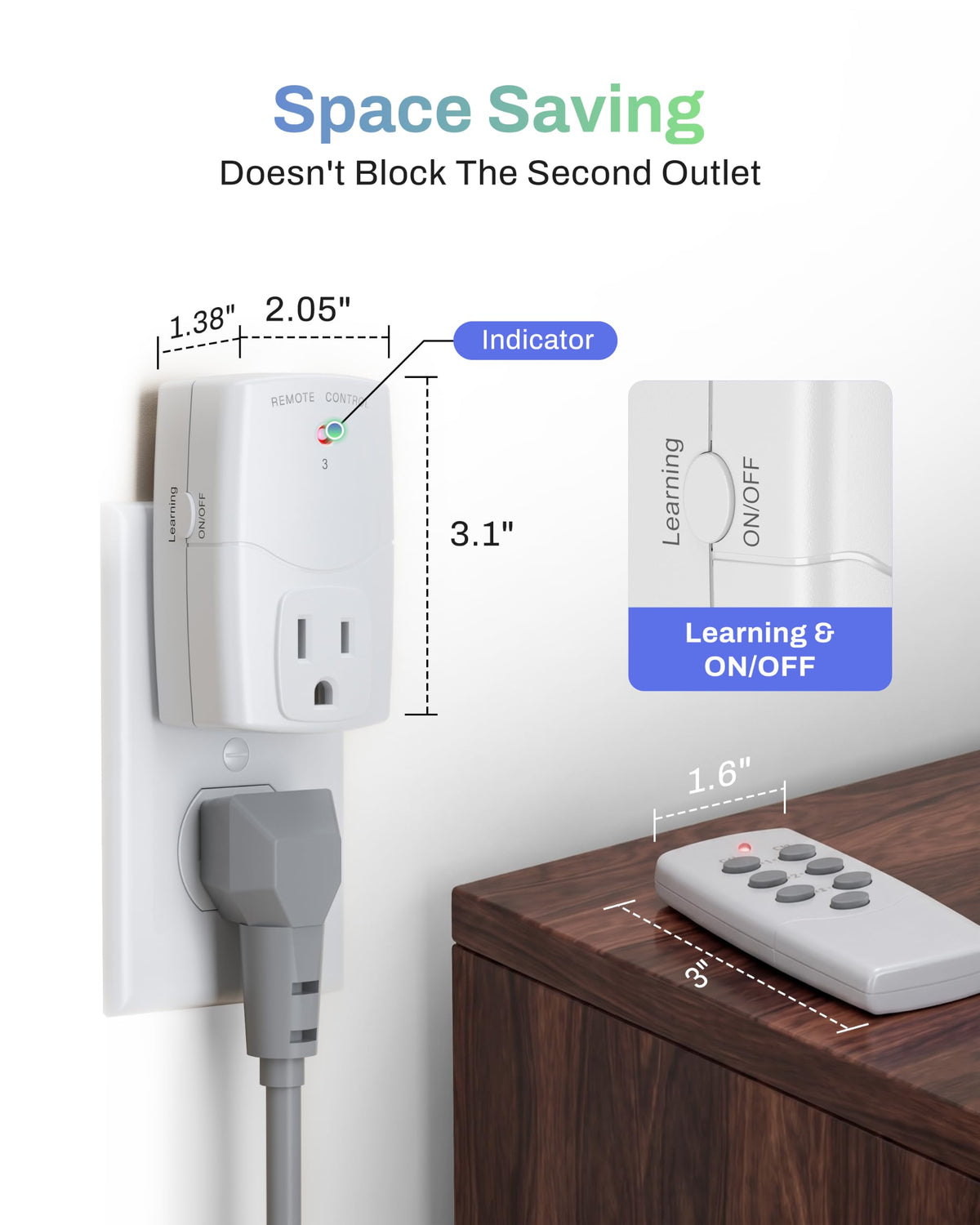 Mini Wireless Remote Control Outlet Switch Power Plug in for Household Appliances (1 Remote + 3 Outlets)