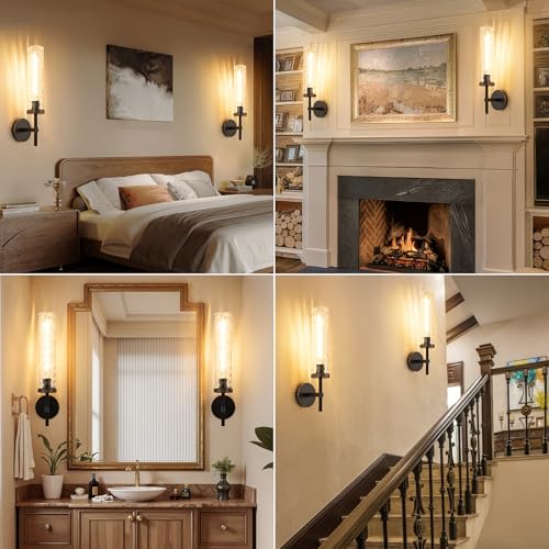 19.5" Knurled‑Craft Hardwired Black Gold Wall Sconce (Black-Water Ripples / 19.5″-2 Pack)