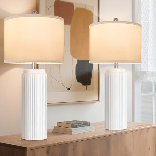 28" White Ceramic Table Lamps Set of 2 (Pure White / 28.5")
