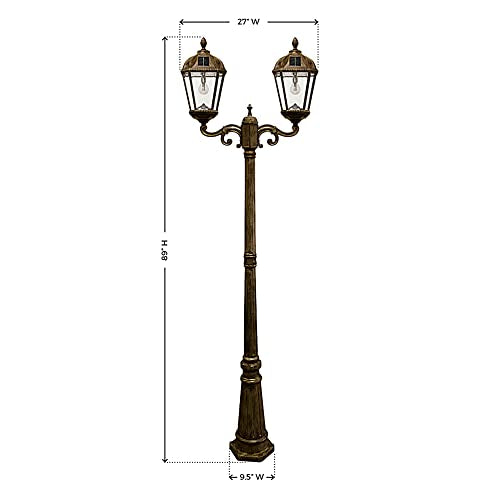Outdoor Solar Lamp Post Light Kit (Double Lamp and Post / Weathered Bronze)