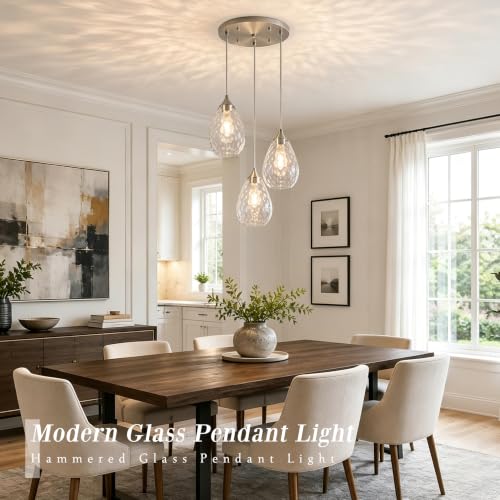 Nickel Glass Pendant Lights Kitchen Island 3 (Nickel, 3-Light / 6.3 Inch, 3-Light)