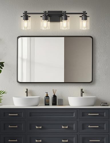 4 Light Black Bathroom Light Fixtures Over Mirror (Upgraded Matte Black / 4-Light)