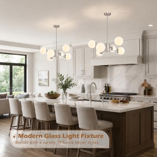 6-Light Mid-Century Modern Nickel Sputnik Chandeliers Dining Room (Milk, Nickel, M)