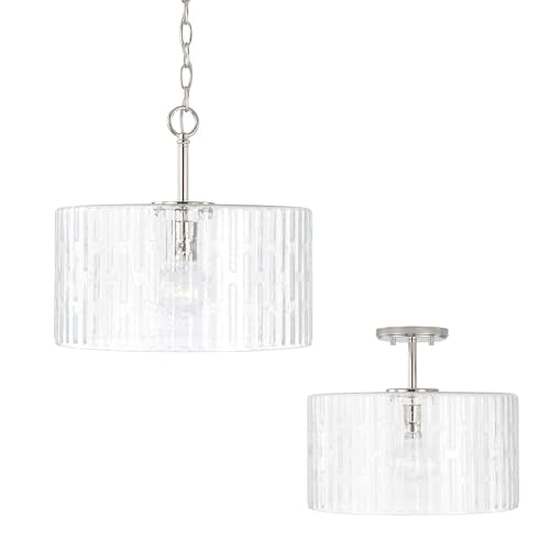 Capital Lighting 241311PN Emerson Embossed Seeded Glass Convertible Pendant (Polished Nickel)