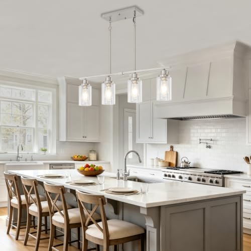 Brushed Nickel Linear Chandelier Over Table (4-Light Clear Nickel)
