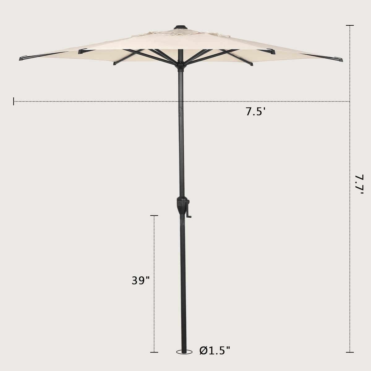 7.5FT Lyon Outdoor Patio Umbrella Outdoor Table Umbrella with Push Button Tilt and Crank Market Umbrella 6 Sturdy Ribs UV Protection Waterproof for Garden Deck Backyard Pool Beige (7.5 FT(6 Ribs) / Beige)