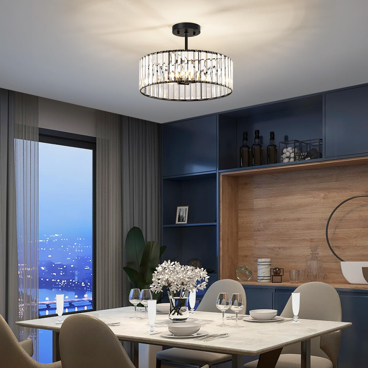 Crystal Black Ceiling Light (Black / 15.7 Inch)