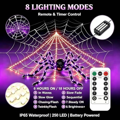 Halloween Spider Web Lights Outdoor 200in LED Giant Yard Decor with Timer