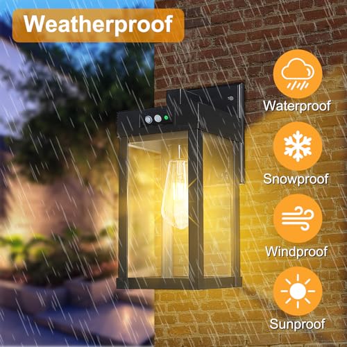 Solar Wall Lights Outdoor Waterproof with 3 Lighting Modes & Motion Sensor (Black 1 Pack)
