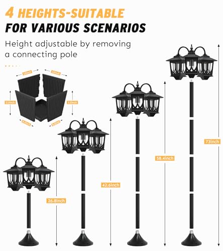 3 Head Solar Lamp Post with Planter (Black / Clear Frame)